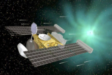 La sonde Stardust est passée à seulement 240 km du noyau de Wild-2 en janvier 2004 pour piéger les minuscules grains dans sa cible octogonale ; vue d'artiste, crédit : NASA