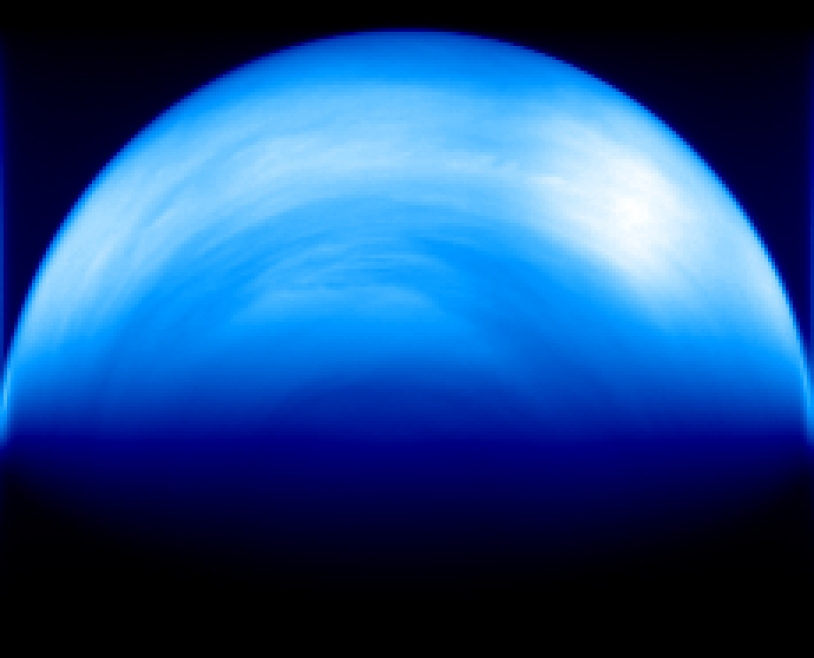 Image de Vénus obtenue par l&#039;instrument Virtis. Elle révèle une structure atmosphérique en forme de strates. Credits: ESA/VIRTIS/INAF-IASF/Obs. de Paris-LESIA