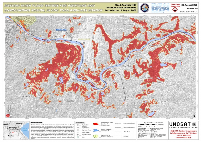 Mekong River floods, Vientiane, Laos. Source: Envisat ASAR, data acquired 19/08/08. Credits: ESA 2008.
