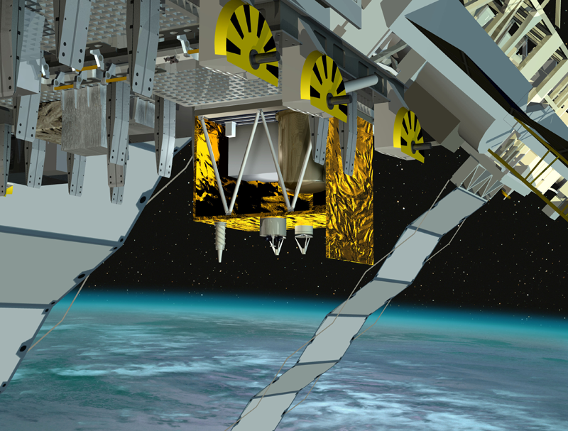 L&#039;ensemble ACES sera placé à l&#039;extérieur de l&#039;ISS en 2013. Crédits : ESA/Ill. D. Ducros.